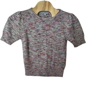 Evereve Multicolored Knit Short Sleeve Top Size XL Pullover Feminine Confetti